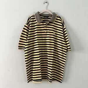 Masters Collection Golf Polo Blue Yellow Stripe Logo Cotton Mens Shirt